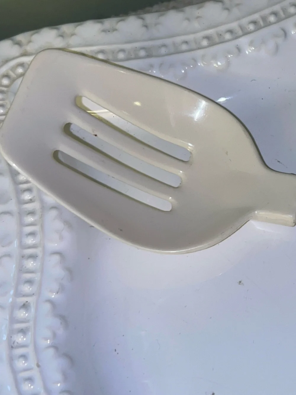 Vintage White Slotted Serving Spoon